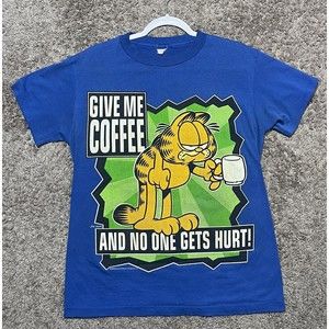 Vintage Garfield T Shirt Blue Large Give My Coffee Made in USA Single Stitch Tsh